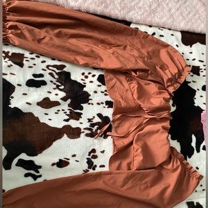 Copper brown long sleeve blouse plus size very cute tie